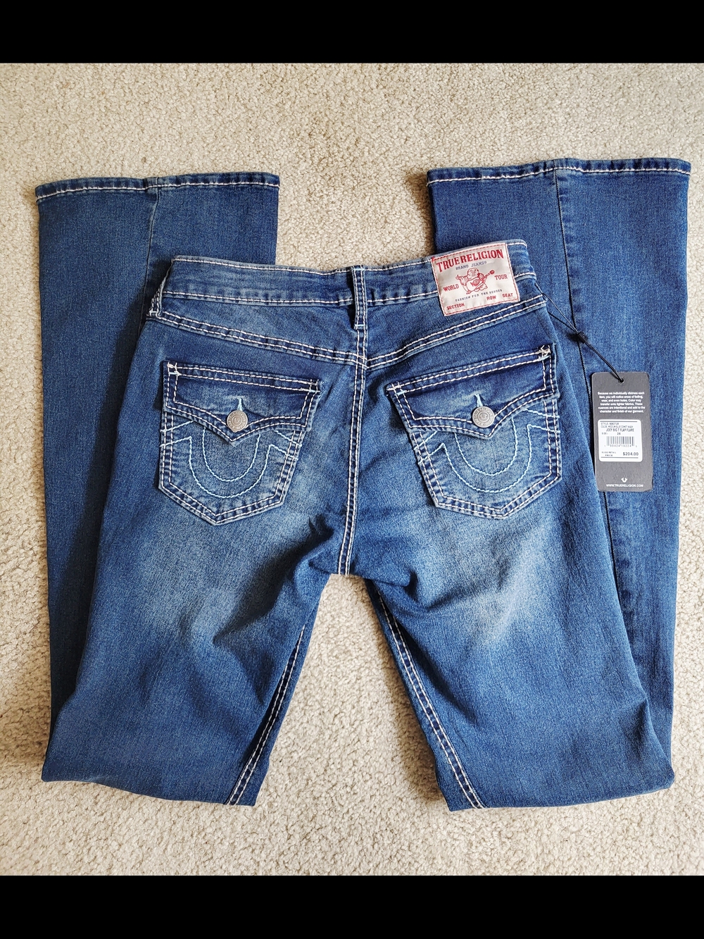 True Religion JOEY Big T Flap Flare Women's Jeans Mid Rise Sz 26 NWT Medium Wash